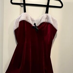 Red Velvet Holiday Dress with White Fur Trim
